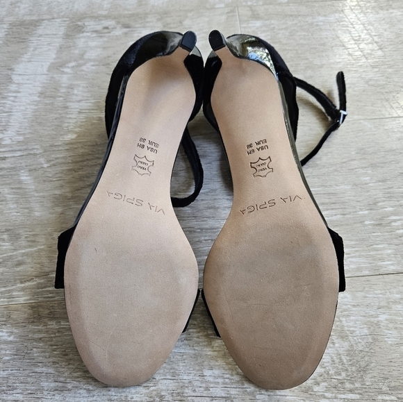 Via Spiga Vero Cuoio Leather Velvet Heel Sandals - Picture 16 of 16